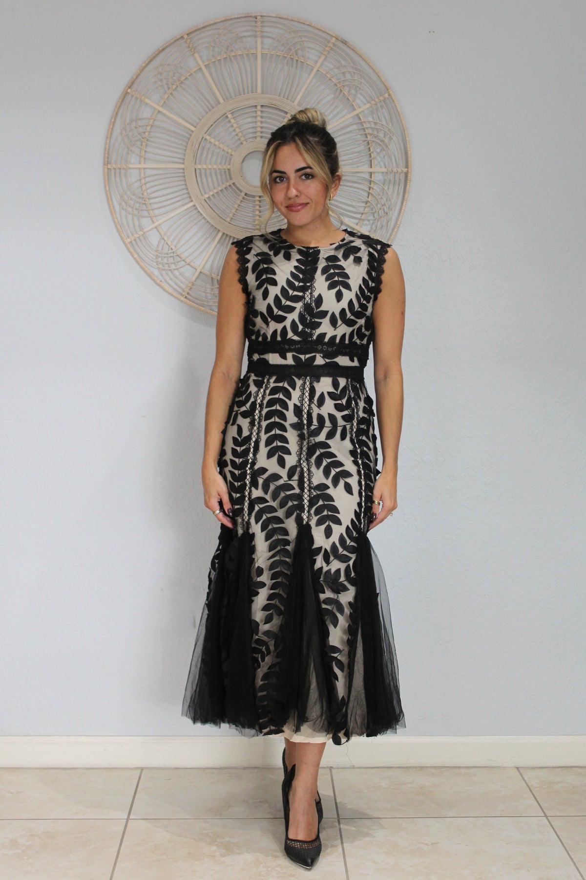 Black Nude Leaf Dress