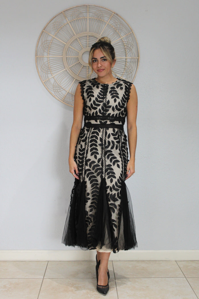 Black Nude Leaf Dress