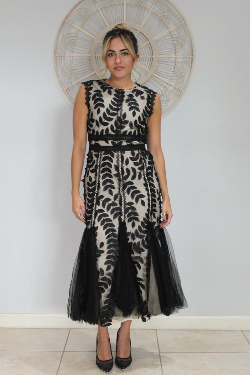 Black Nude Leaf Dress