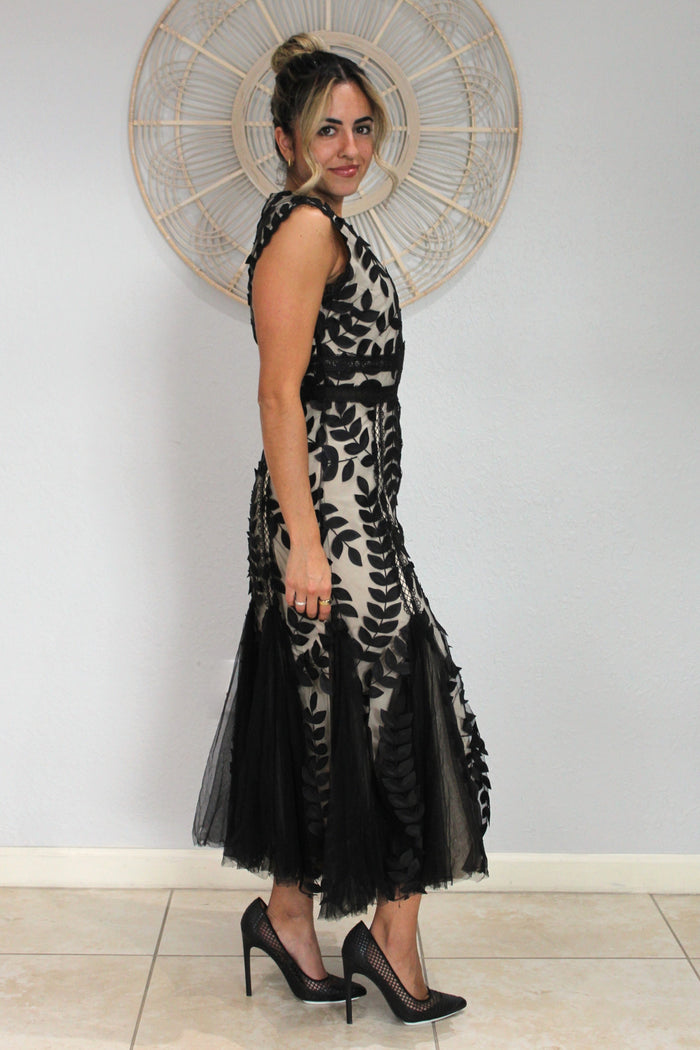 Black Nude Leaf Dress