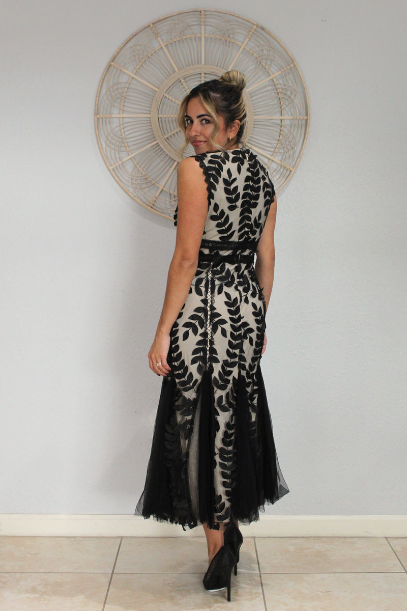 Black Nude Leaf Dress