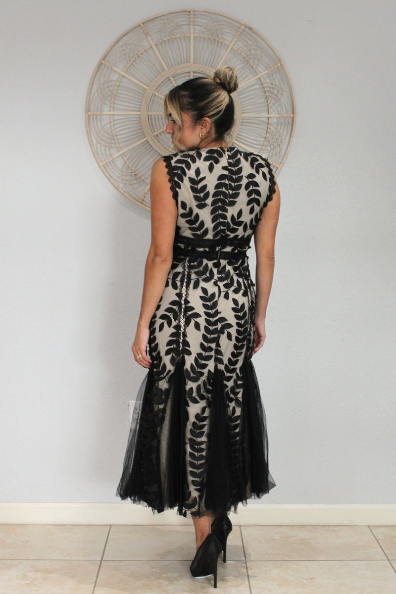 Black Nude Leaf Dress