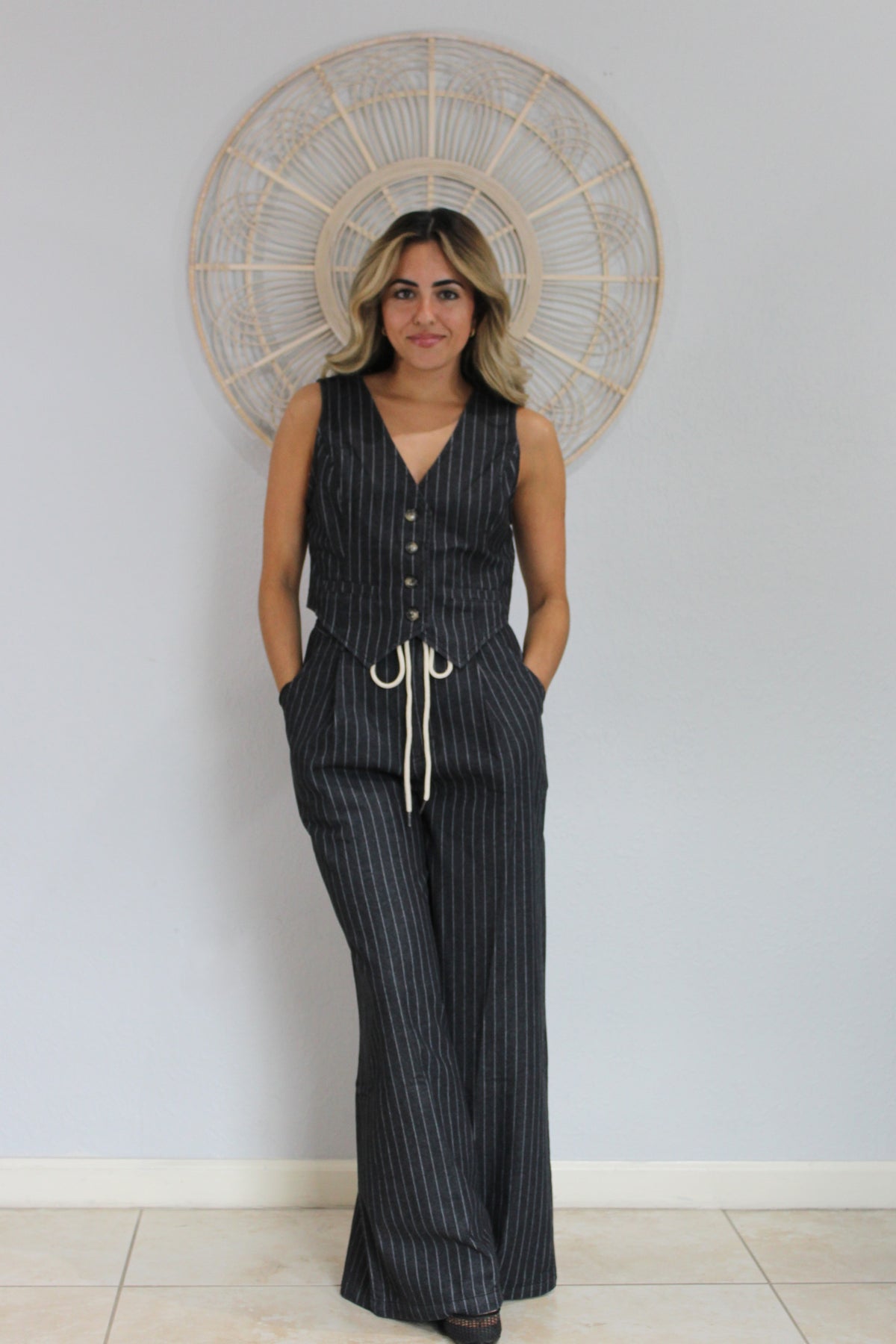 Pin Stripe Wide Leg Pants