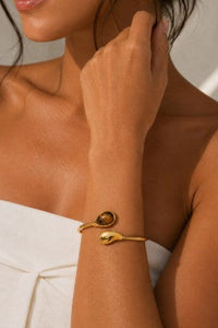 Harbor Cat Eye 18K Gold Non-Tarnish Open Cuff Stone Bracelet
