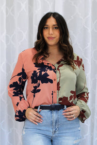 Floral Color Contrast Blouse