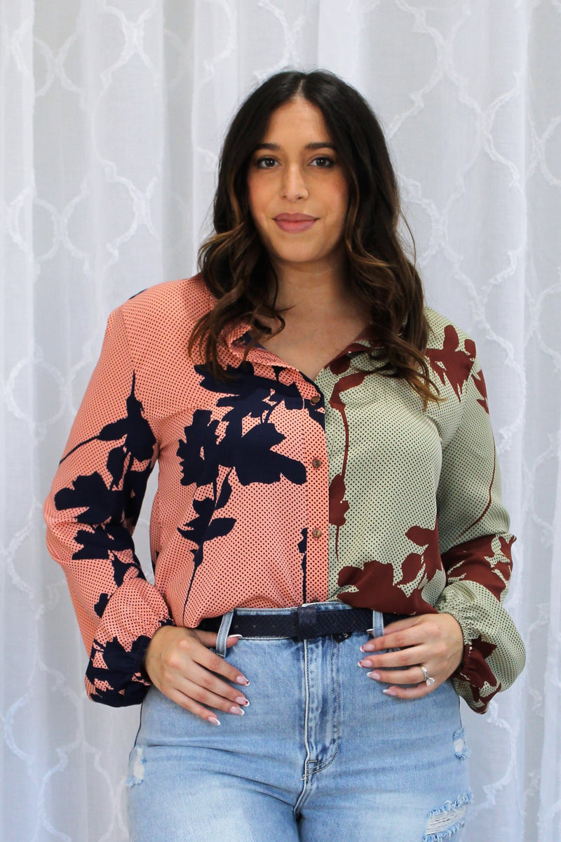 Floral Color Contrast Blouse