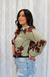 Floral Color Contrast Blouse