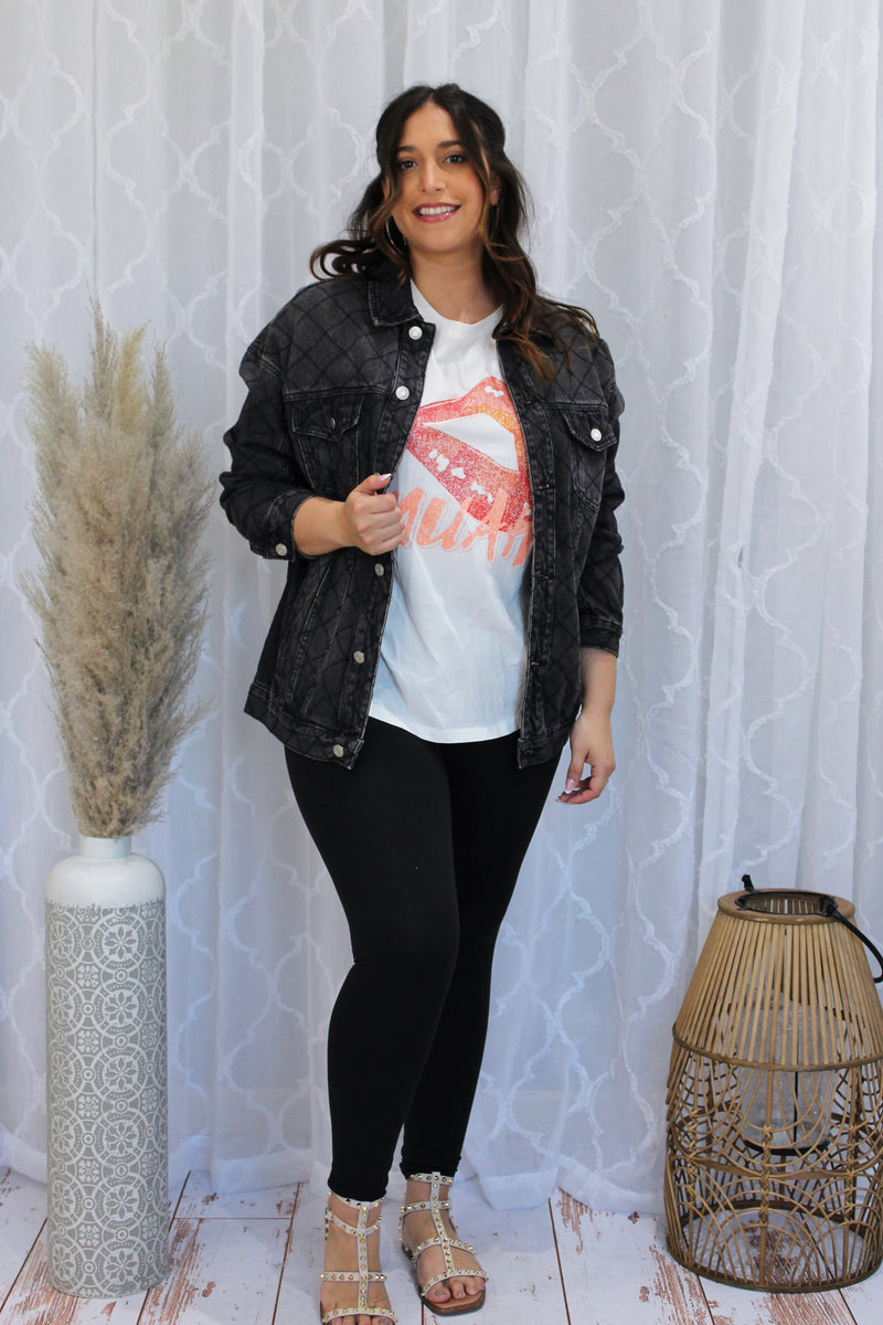 Oversized Diamond Faded Black Denim Jacket