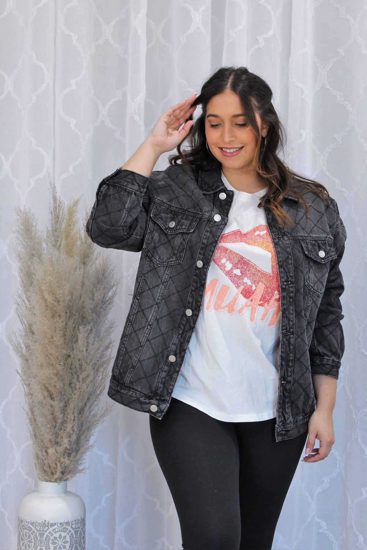 Oversized Diamond Faded Black Denim Jacket