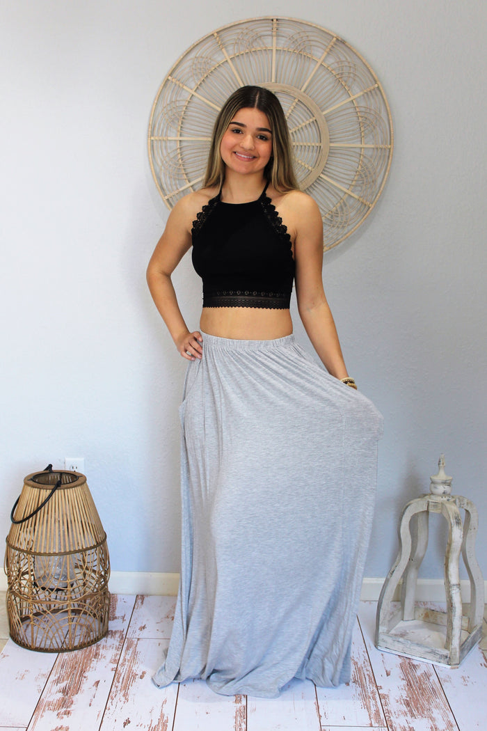 Heather Grey Boho Maxi Skirt