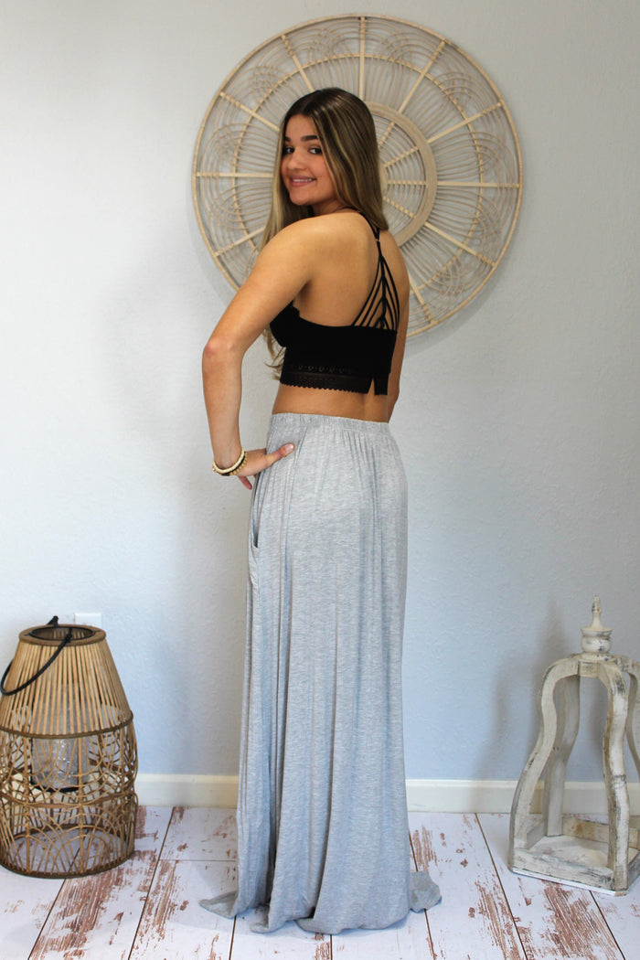 Heather Grey Boho Maxi Skirt