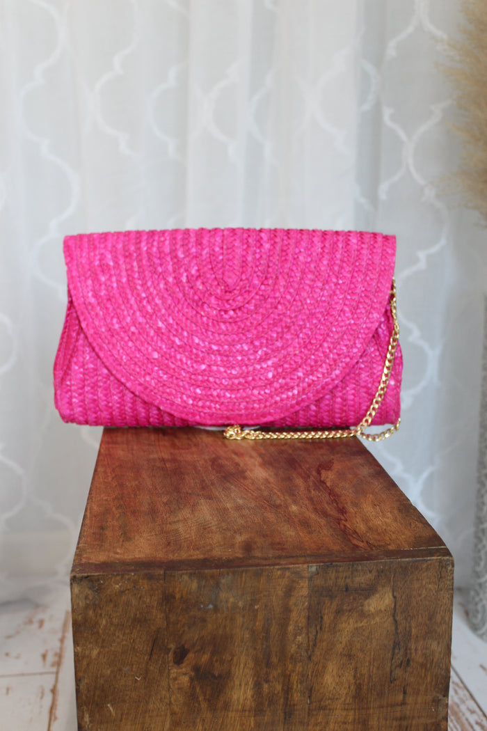 Hot Pink Straw Clutch