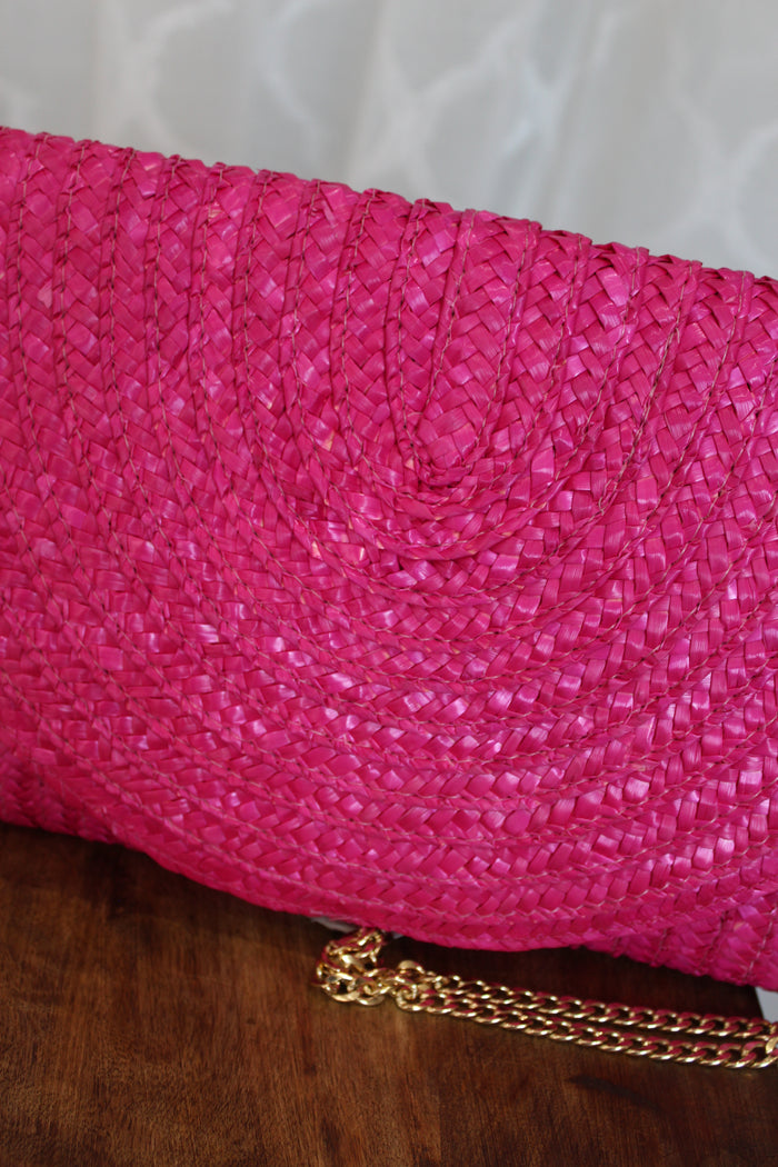 Hot Pink Straw Clutch