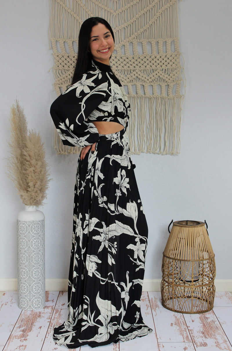 Black Long Sleeve Orchid Dress