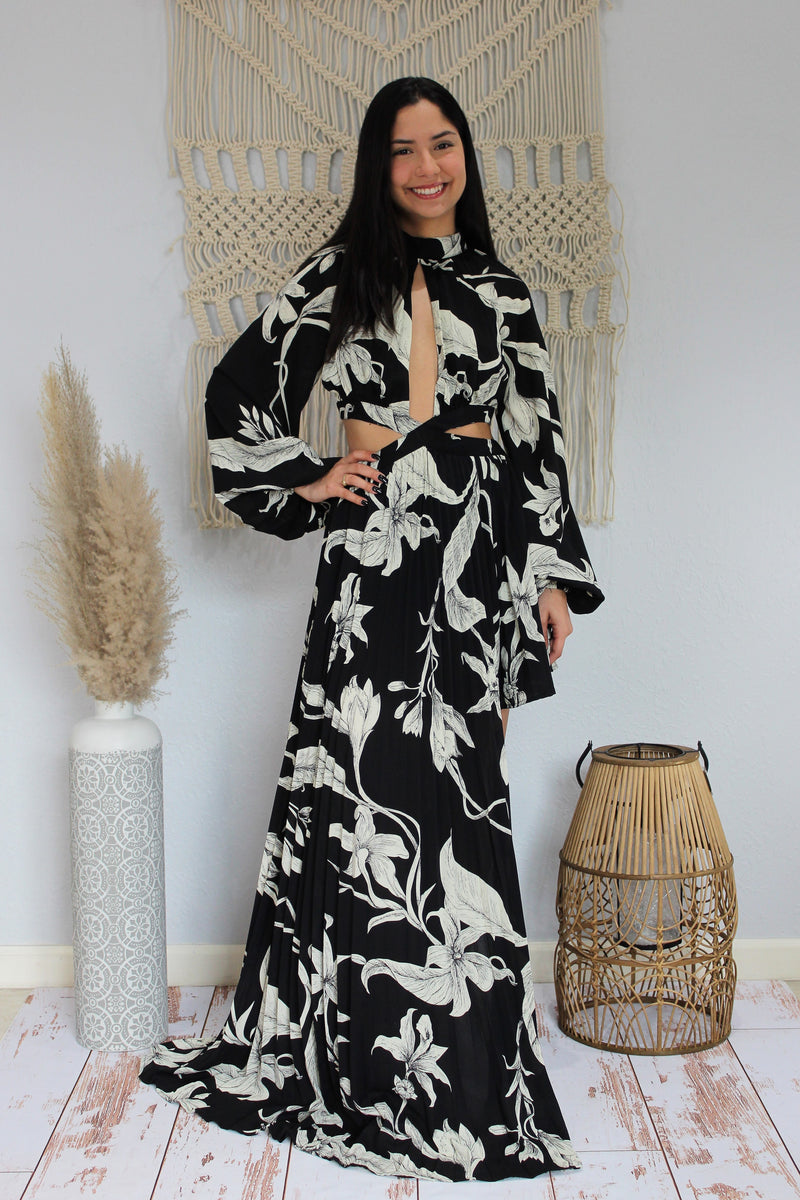 Black Long Sleeve Orchid Dress